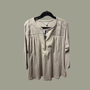 Lucky Brand Cream Embroidered Henley Tunic